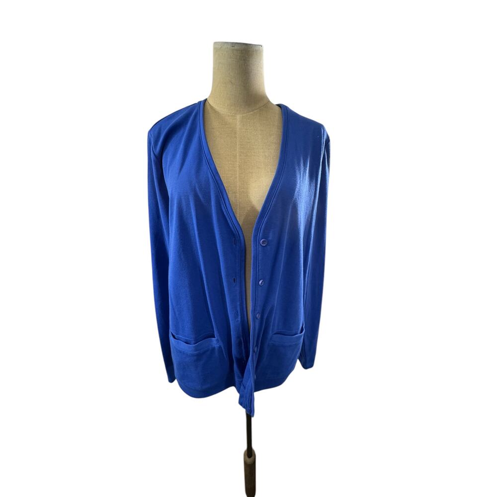 "Lands End"‎ Outfitters Blue Cotton Button Cardigan Teacher Office Cottage SZ L